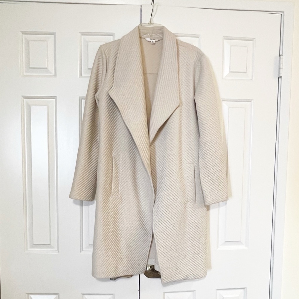 BB Dakota + Steve Madden Cream Open Front Textured Blazer Jacket W/ Pockets. Med - Picture 3 of 14